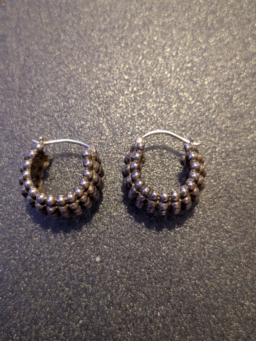 Sterling Silver Beaded Hoop Earrings - Silver